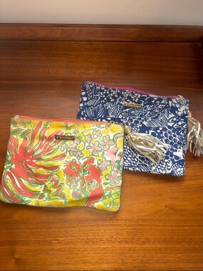 Lilly Pulitzer Coral, Yellow & Pink Floral Cosmetic Pouch (set of 2)